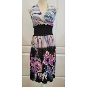 ACE Fashion Halter Dress Short Colorful Floral Size XSmall Elastic Waist